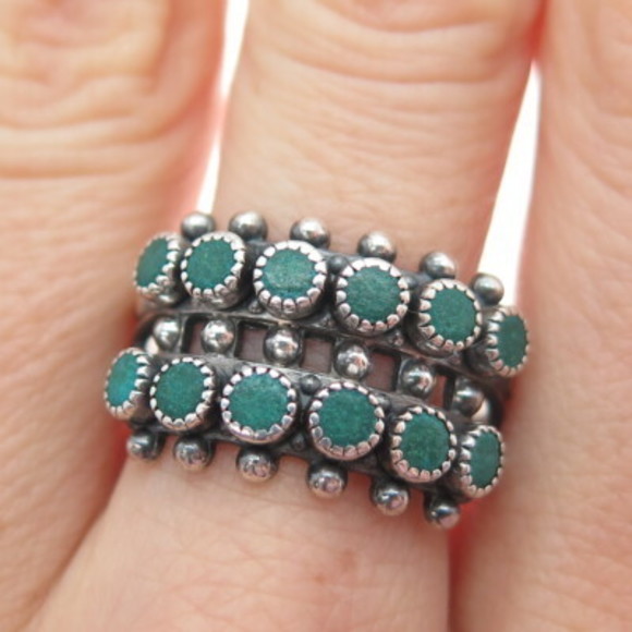 Jewelry - Old Pawn Sterling Silver Vintage Southwestern Turquoise Snake Eye Ring Size 9.25